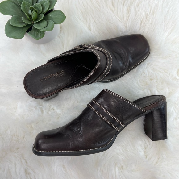 Womens Leather Brown Block Heels What's What by Aerosoles mules Clogs Size 7.5M - Picture 10 of 14